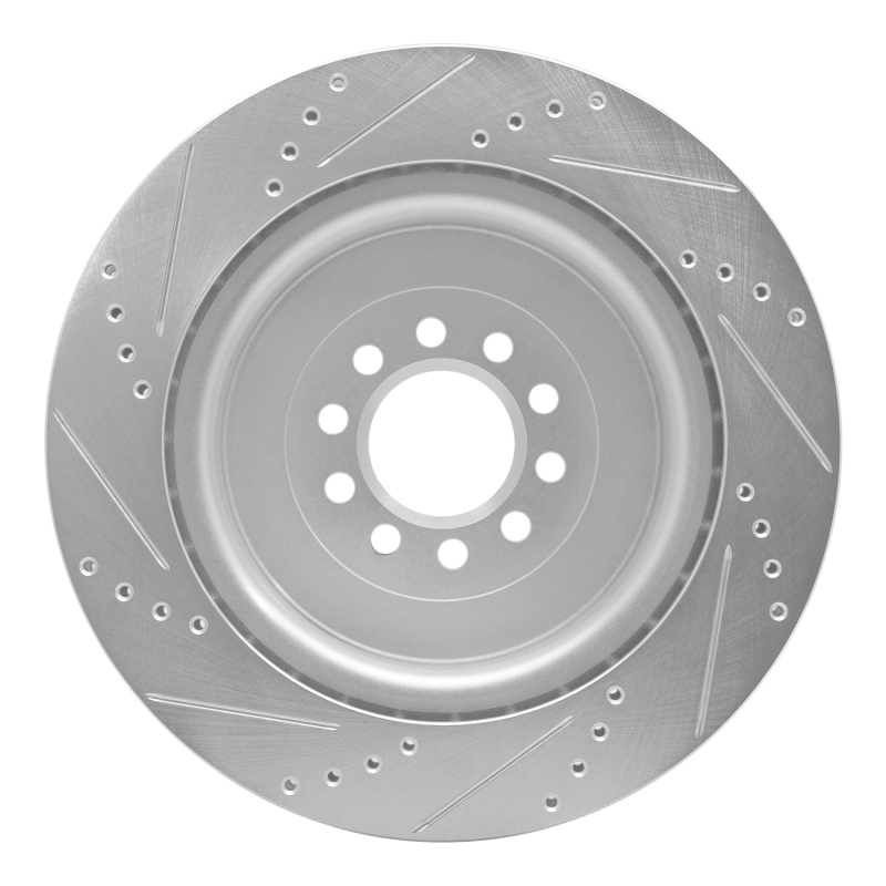 Jaguar XJR Brake Rotor (1) - Front Right - R1 Concepts - Drilled & Slotted - Silver - `03-`05